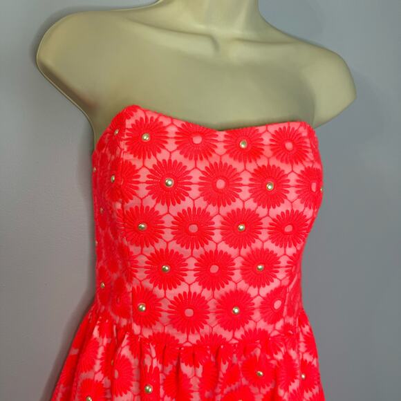 Lilly Pulitzer Peyton Fiesta Pink Daisy Dress Pearls Sz 4 - Picture 4 of 14